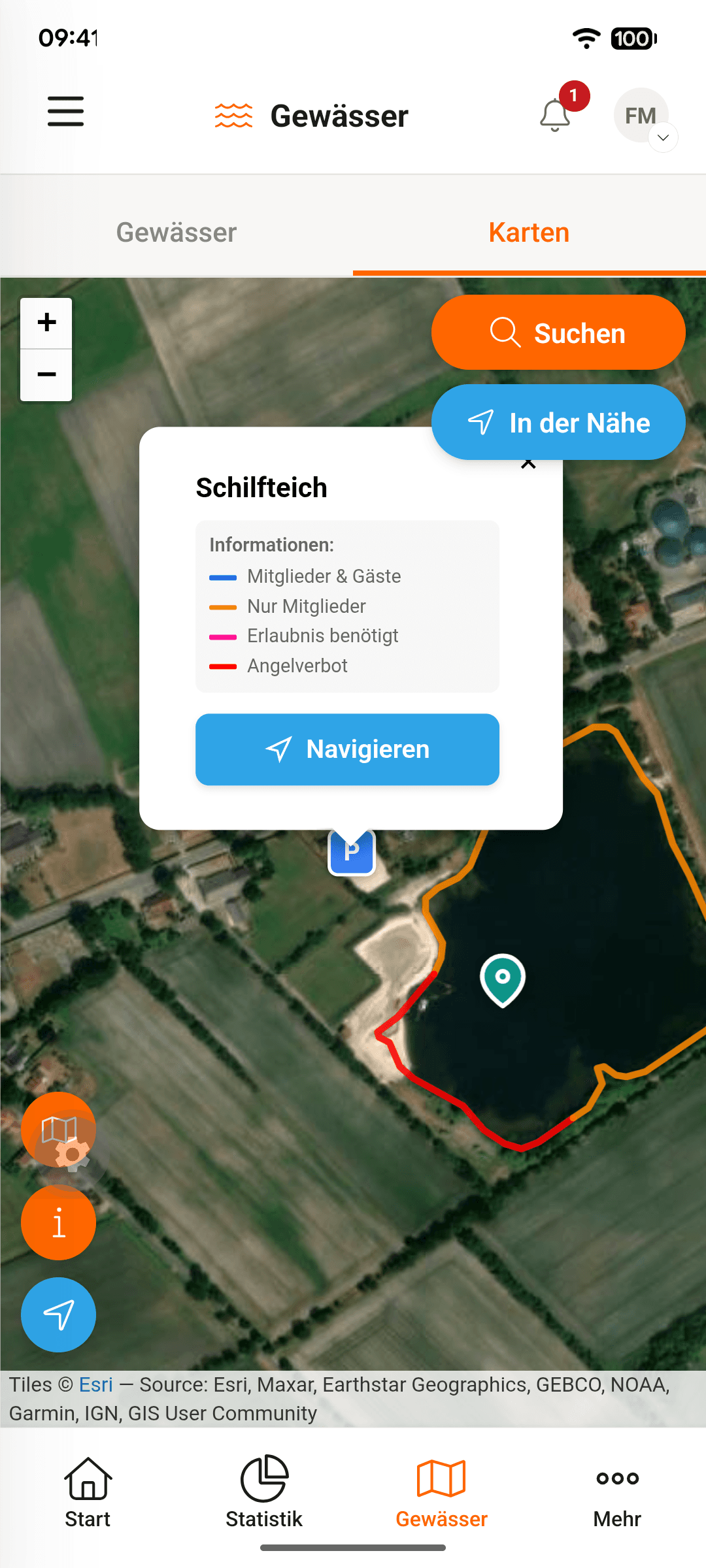 Gewässerkarten mit Navigation.